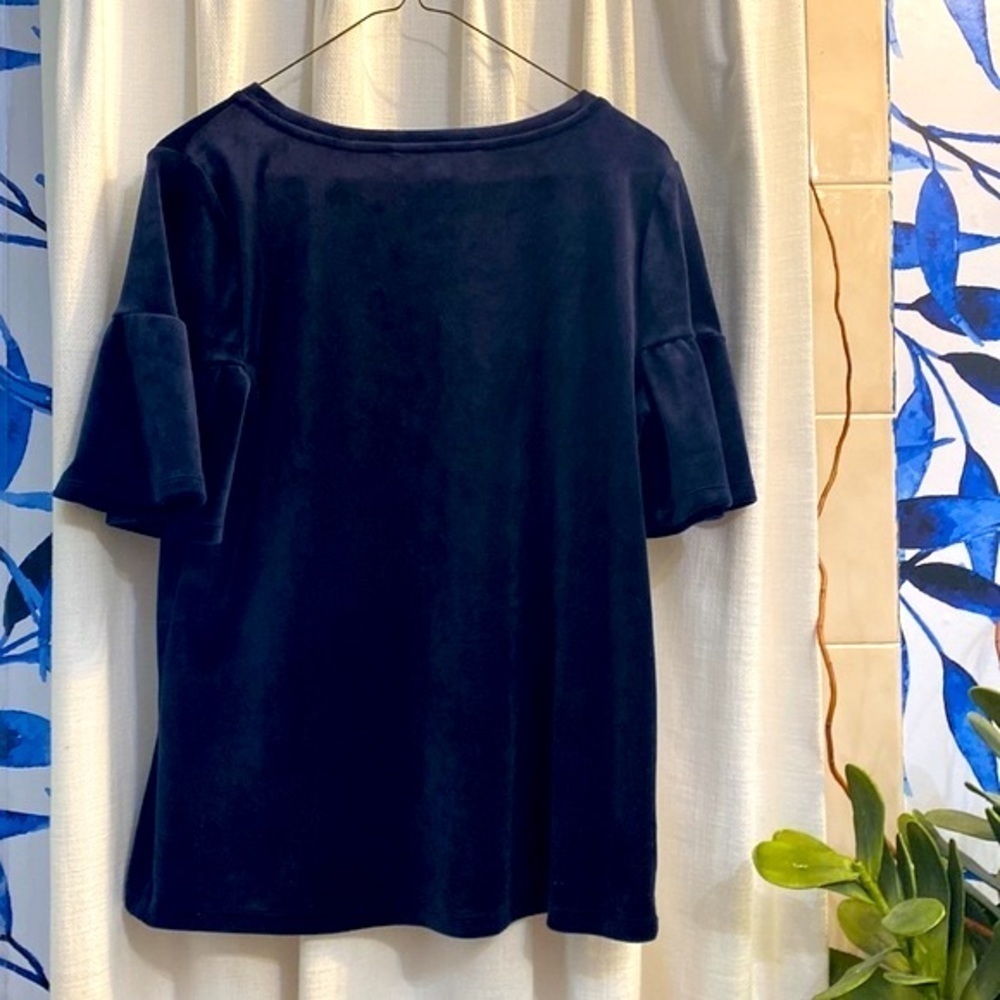 NWOT Women’s Loft Dark Blue Velvet Short Sleeve Top Size Small - Picture 6 of 6